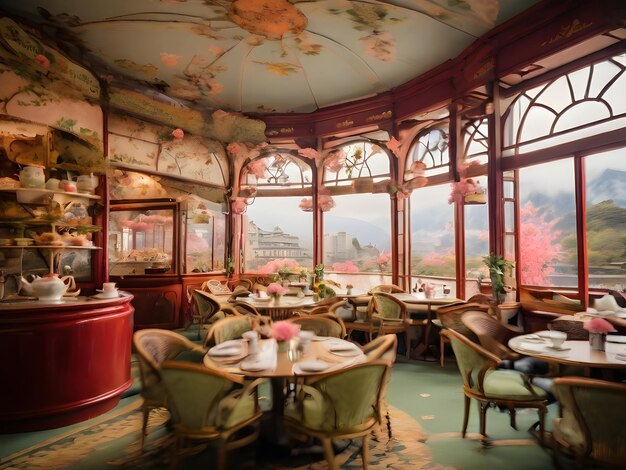 Photo restaurant with tables and chairs in cafe