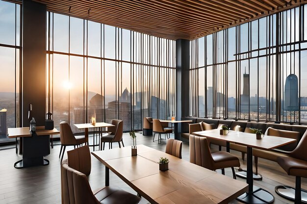 a restaurant with a view of the city