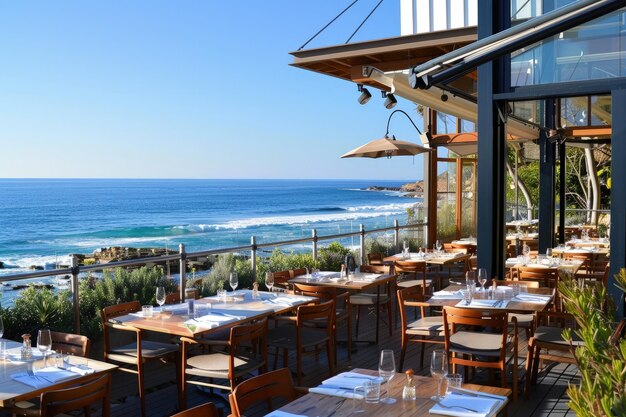 A restaurant with a view of the ocean