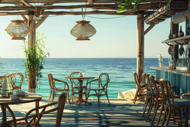 A restaurant with a view of the ocean