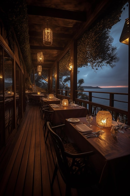 A restaurant with a view of the sea and the sky