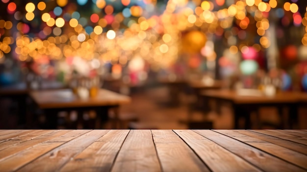 Restaurant Wooden Table with Blurry Background Generative AI