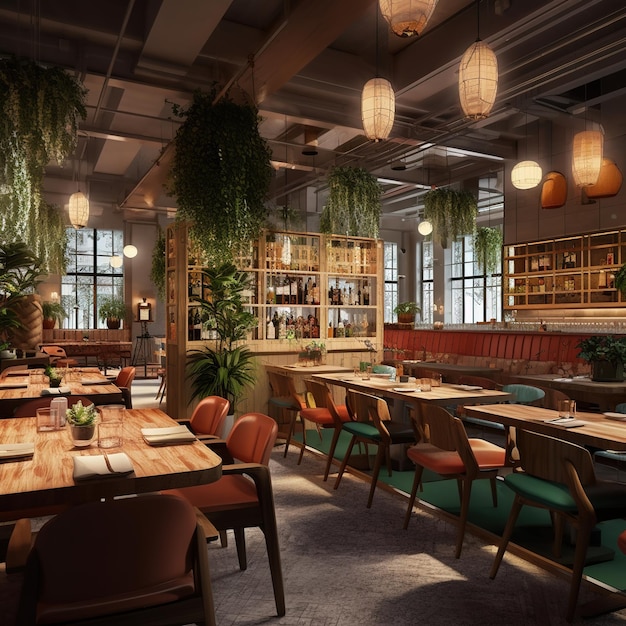 restaurantinterieur met planten