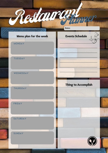 Restaurantplanner digitale planning inlegblad afdrukbare paginasjabloon