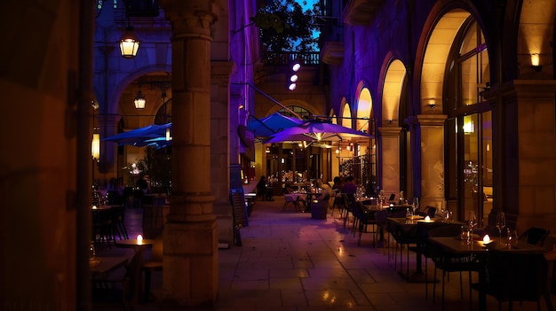 restaurants at Placa Reial in summer night Barcelona Catalonia Generative AI