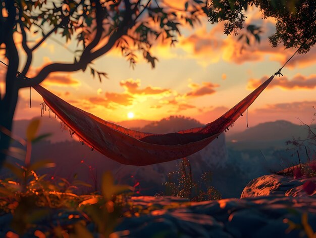 Resting in hammock postsunset hike realistic scene Ai Generated