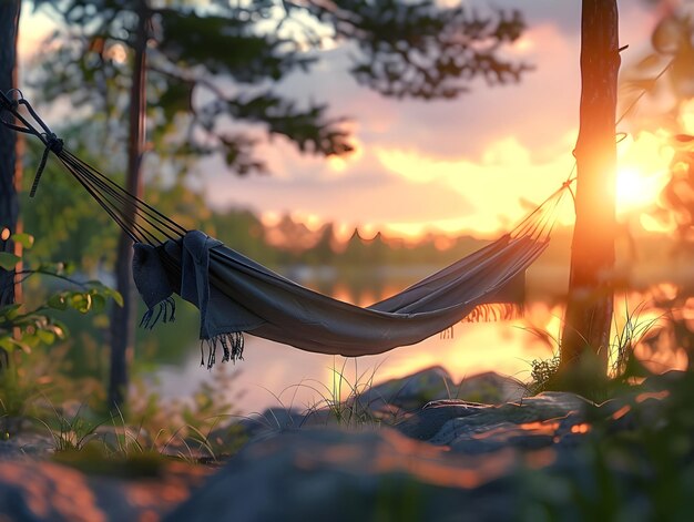 Photo resting in hammock postsunset hike realistic scene ai generated