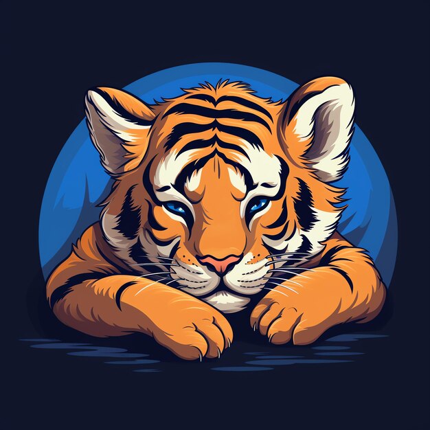 Resting tiger baby cartoon style for logo clip art