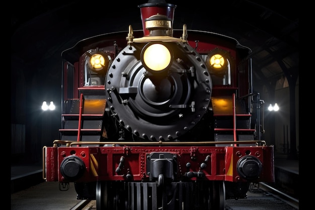 Restored locomotive front view with headlight created with generative ai