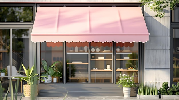 Retail Radiance Pink Awning Concept in Commercial Architecture Generative AI