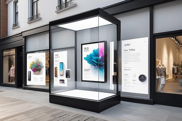 Retail Space Innovation Transparent OLED Display with Interactive Art and Personalized Shopping Mockup with Blank Space