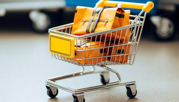 Retail store cart carrying groceries in shopping mall generated by ai