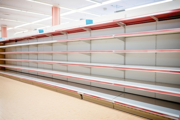 Photo retail void empty shelf in the store hints at supply shortage supermarket's blank space reflects challenges in the market and mall