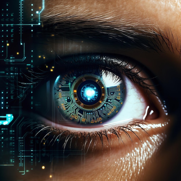 Retinale biometrische technologie met menselijk oog digitaal Ai generatief