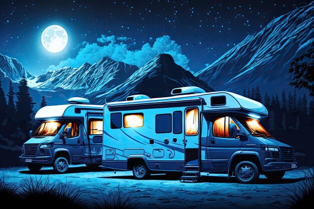 Retire in Comfort Escape and Sleep in a Motorhome or Van on a BlueStarry Night in the Mountains