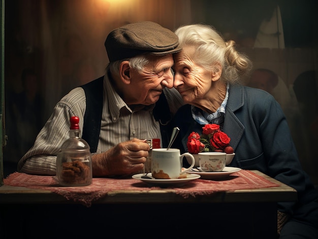 retired couple eating cake love concept generated ia