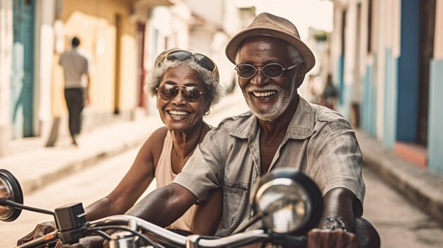 retired couple on scooter happy seniors on holidays Generative AI