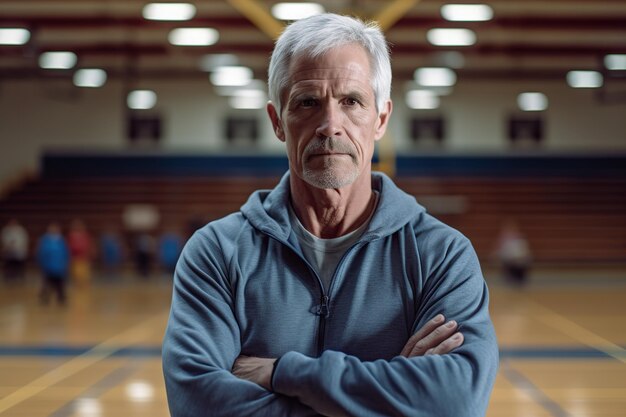 Retired man training in the gym Generative AI