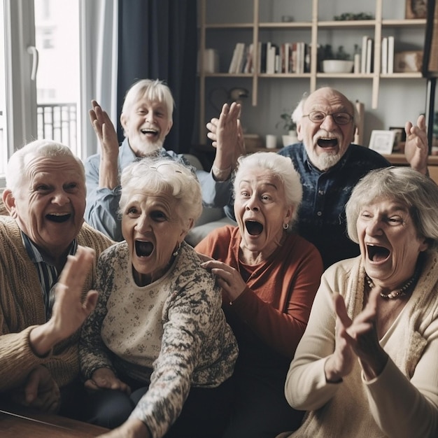 Retirement laugh and a group of senior friends having fun while playing games together in the home