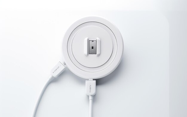 retractable charging cable view on white background