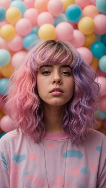 Retrato de Adolescente con Estilo Alternativo y Cabello de Colores Pastel