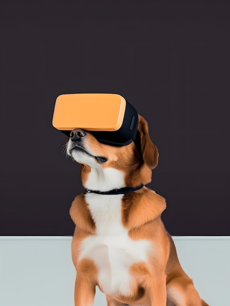 VRヘッドセットを装着したレトリバーの愛犬 AI生成画像