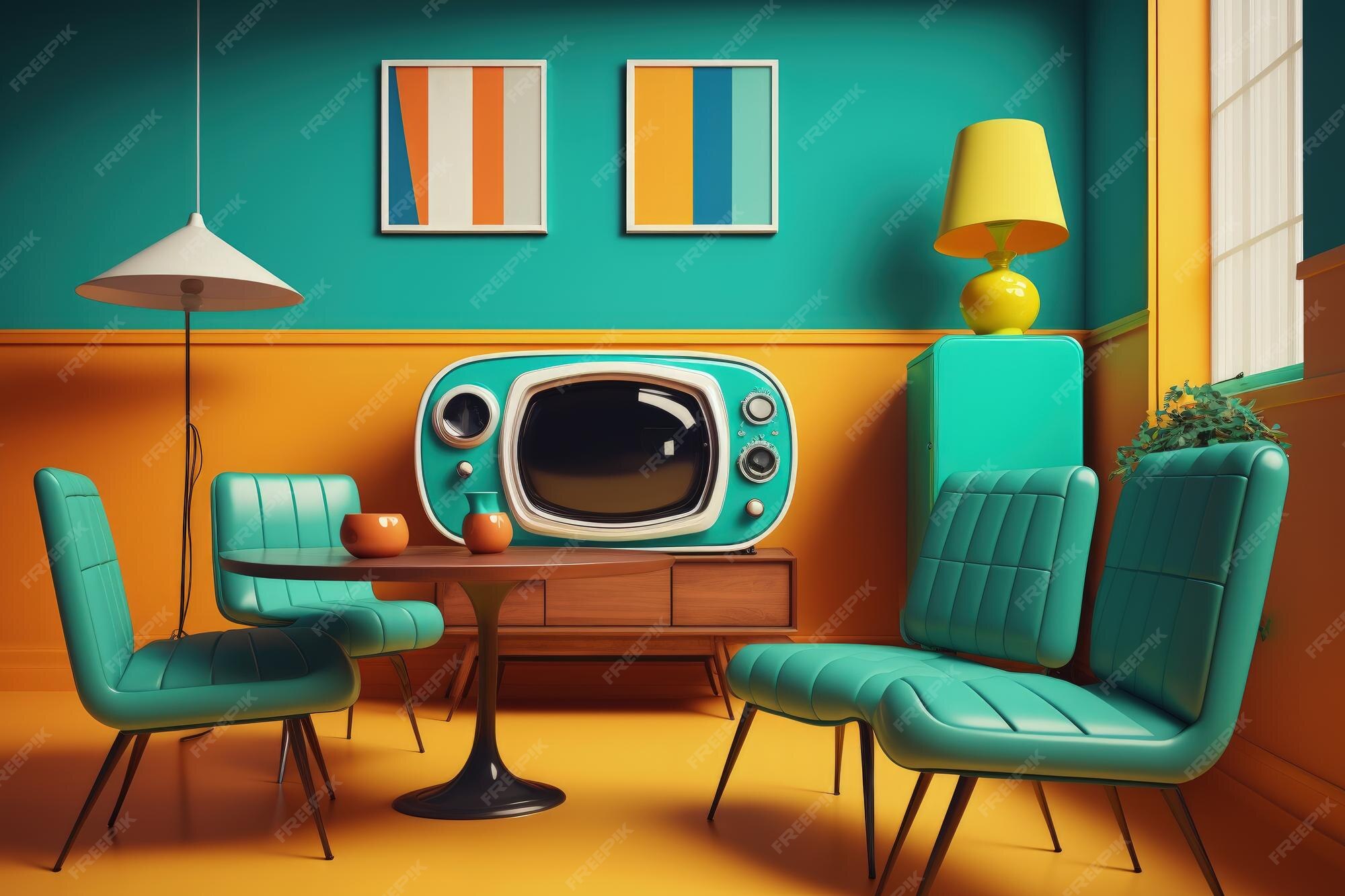 premium-ai-image-retro-70s-tv-room-interior-with-pop-art-colors-old