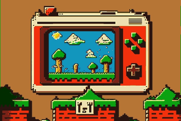 Photo retro 8-bit super mario console game background high-resolution wallpaper for vintage gaming fans