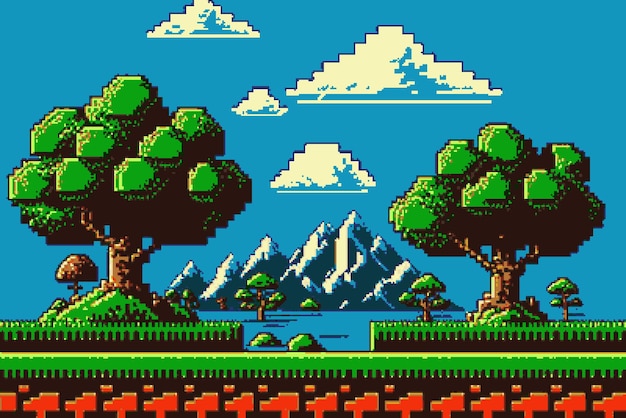 Retro 8-Bit Super Mario Console Game Background High-Resolution Wallpaper for Vintage Gaming Fans