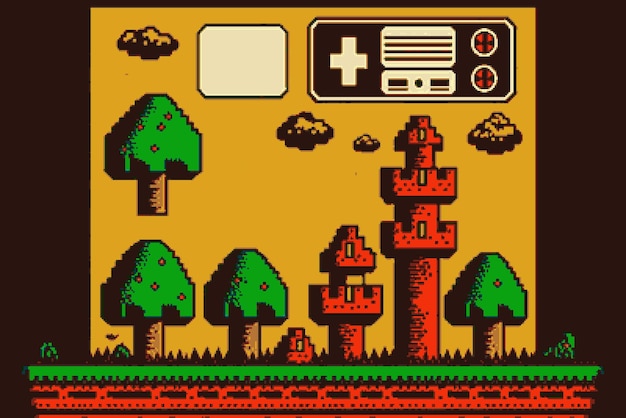 Photo retro 8-bit super mario console game background high-resolution wallpaper for vintage gaming fans