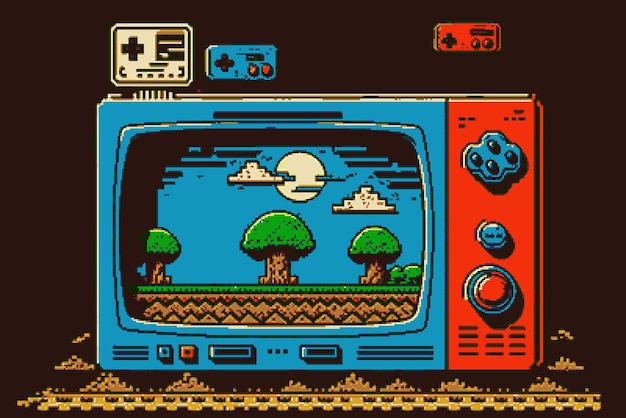 Photo retro 8-bit super mario console game background high-resolution wallpaper for vintage gaming fans