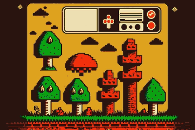 Photo retro 8-bit super mario console game background high-resolution wallpaper for vintage gaming fans