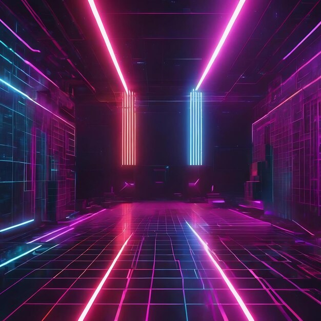 Retro 80's futuristic background with laser grid abstract scifi concept cyberpunk 3d rendering