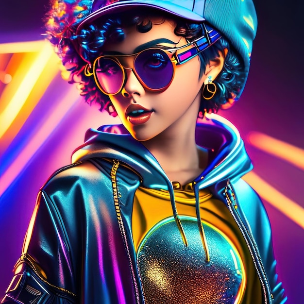 Retro 80s poster with girl in colorful clothes generative ai
