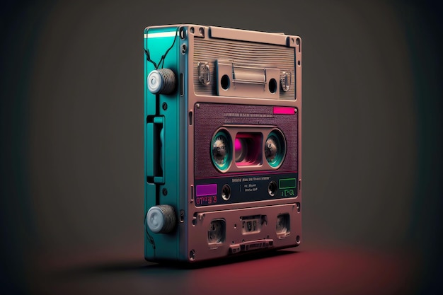 Retro 80s walkman speler cassette in kleurtinten op donkere achtergrond