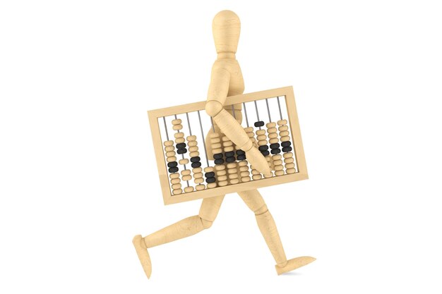 Retro abacus with wooden dummy on a white background