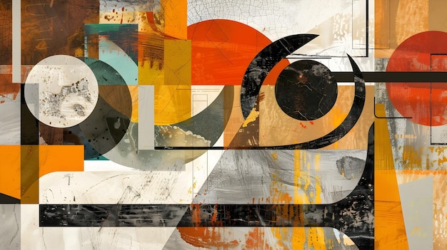 Retro Abstract Collage with Vintage Geometric Shapes and Earth Tones for Modern Decor