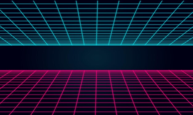Retro achtergrond futuristisch landschap jaren 80 stijl, jaren 80 sci-fi of spelstijl, retro neon achtergrond