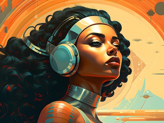 Retro Afro Futurism Art of tribal woman