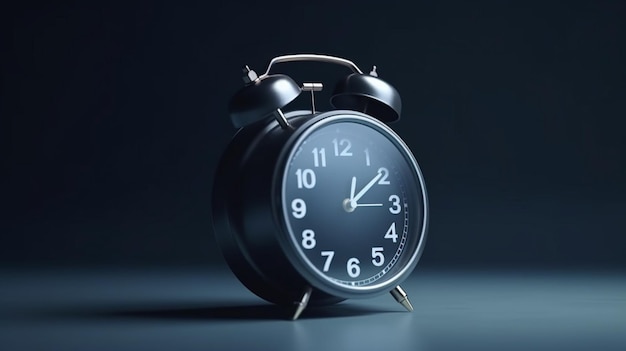 Photo retro alarm clock on dark background with copy space time conceptgenerative ai