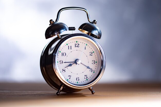 Retro alarm clock on table