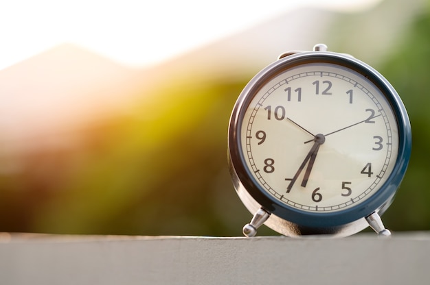 Retro alarm clock with copy specs for background