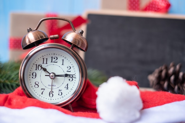 Retro alarm clock with Merry Christmas gift box