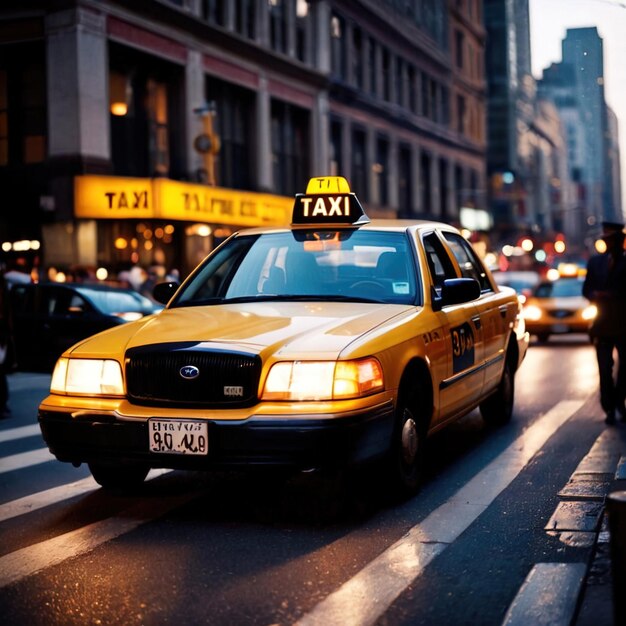 Retro American taxi cab at night in the city