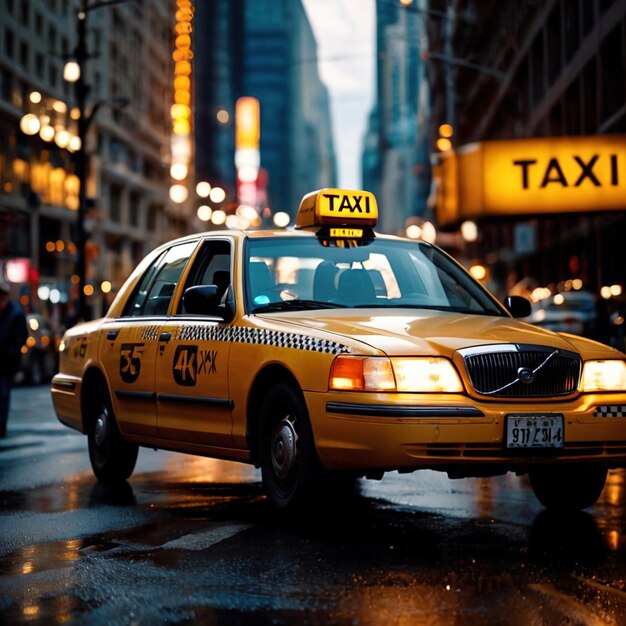 Photo retro american taxi cab at night in the city