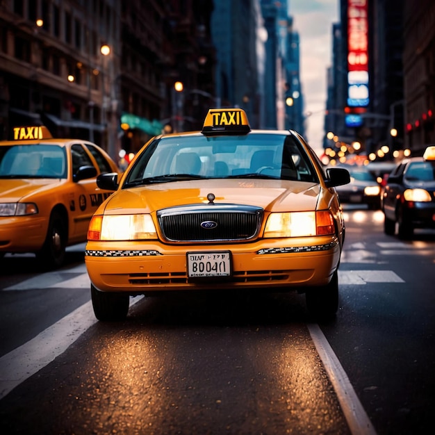 Retro American taxi cab at night in the city