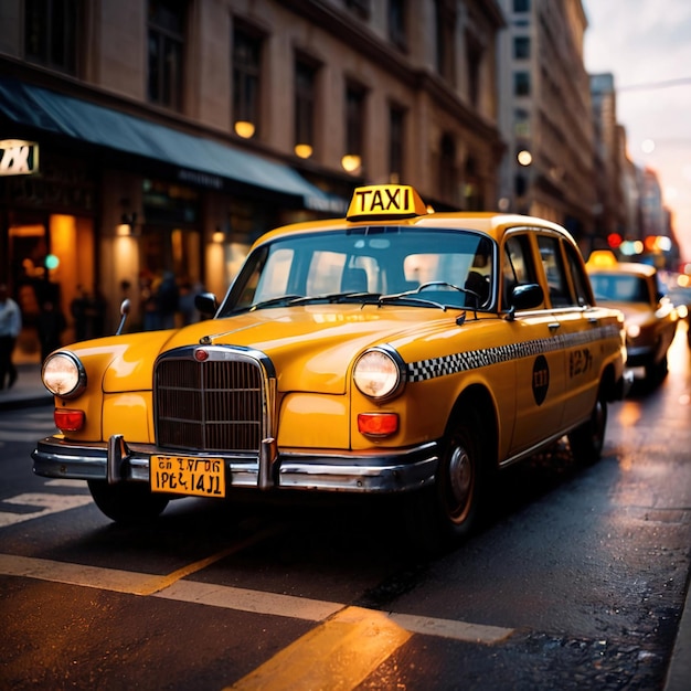 Photo retro american taxi cab at night in the city