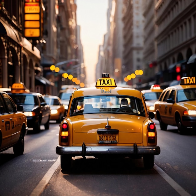 Foto retro amerikaanse taxi's nachts in de stad