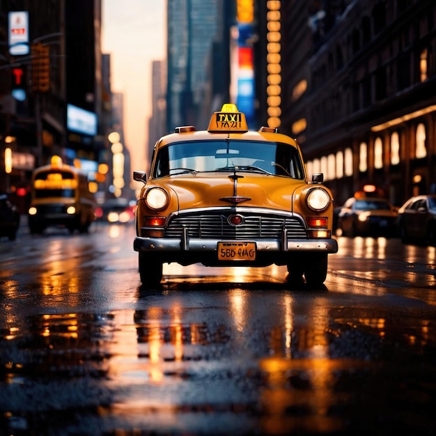 Foto retro amerikaanse taxi's nachts in de stad