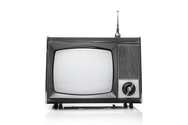 Photo retro analog portable black and white tv set with antena